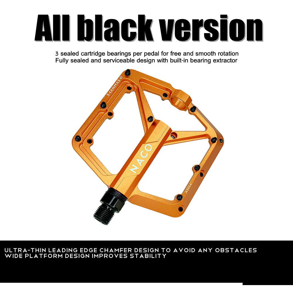 SHANMASHI aluminum alloy mountain bike pedal CNC craft bicycle wide flat pedal 3 bearings: Orange