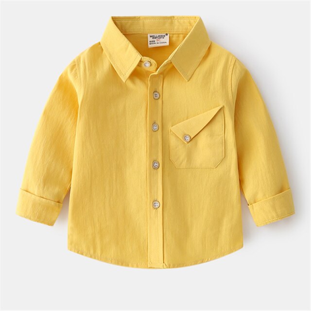 Pour garçons Chemise à manches longues Printemps Bébé Garçons Haut En Coton Dessin Animé Animal Chemise Bébé Printemps Revers chemise Enfant Blouse30: YELLOW / 3T