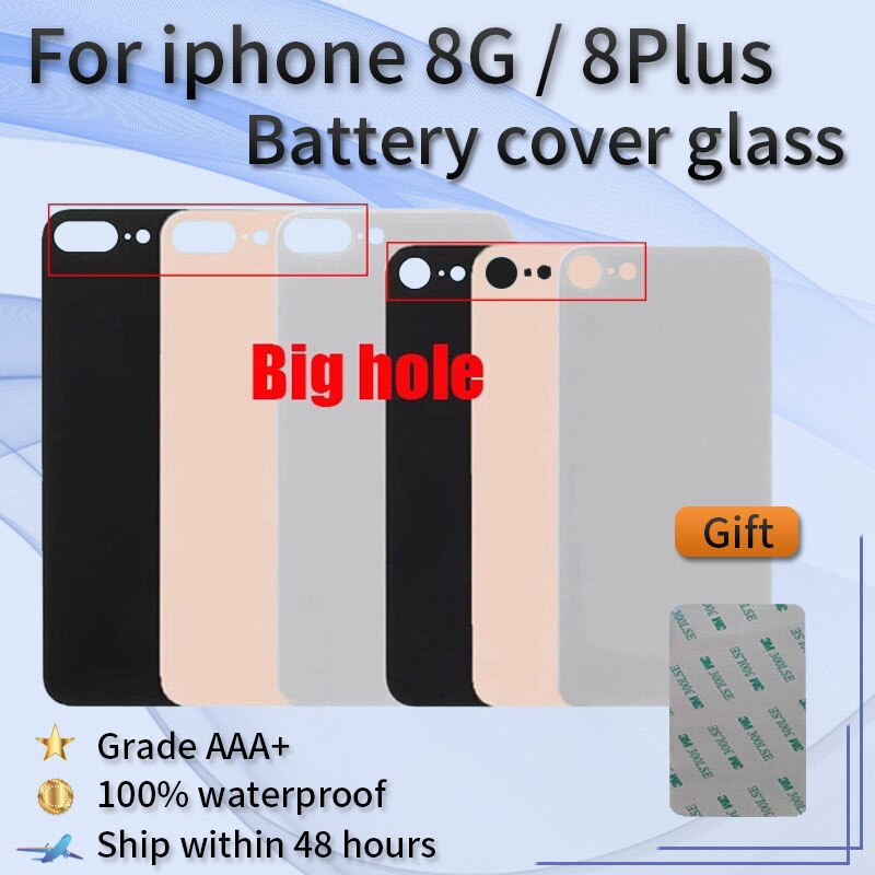 For iphone 8G 8Plus brand original large hole battery door glass back cover shell+adhesive sticker