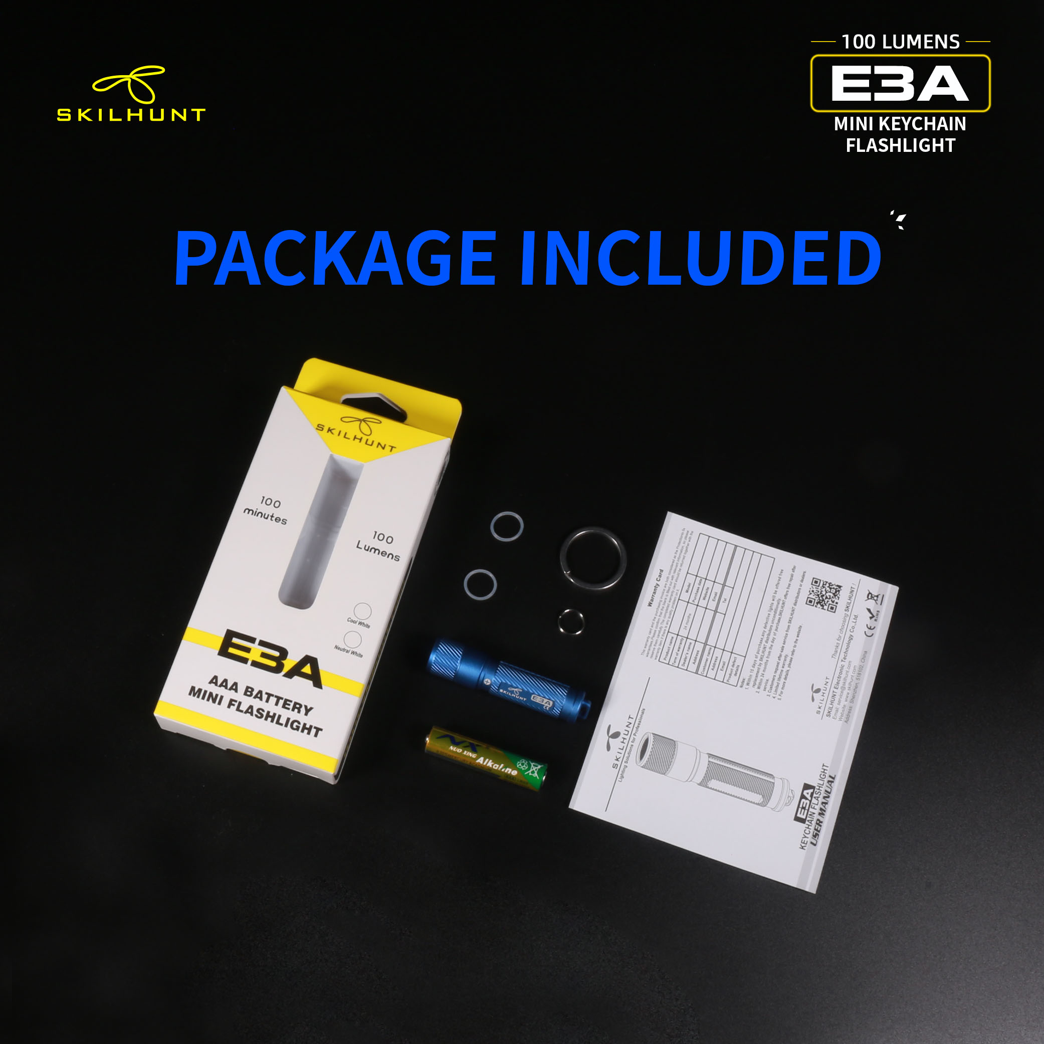 SKILHUNT E3A 100 Lumens AAA Keychain LED Flashlight Mini LED key light Poket Torch Outdoor Daily Camping Hiking Riding Fishing