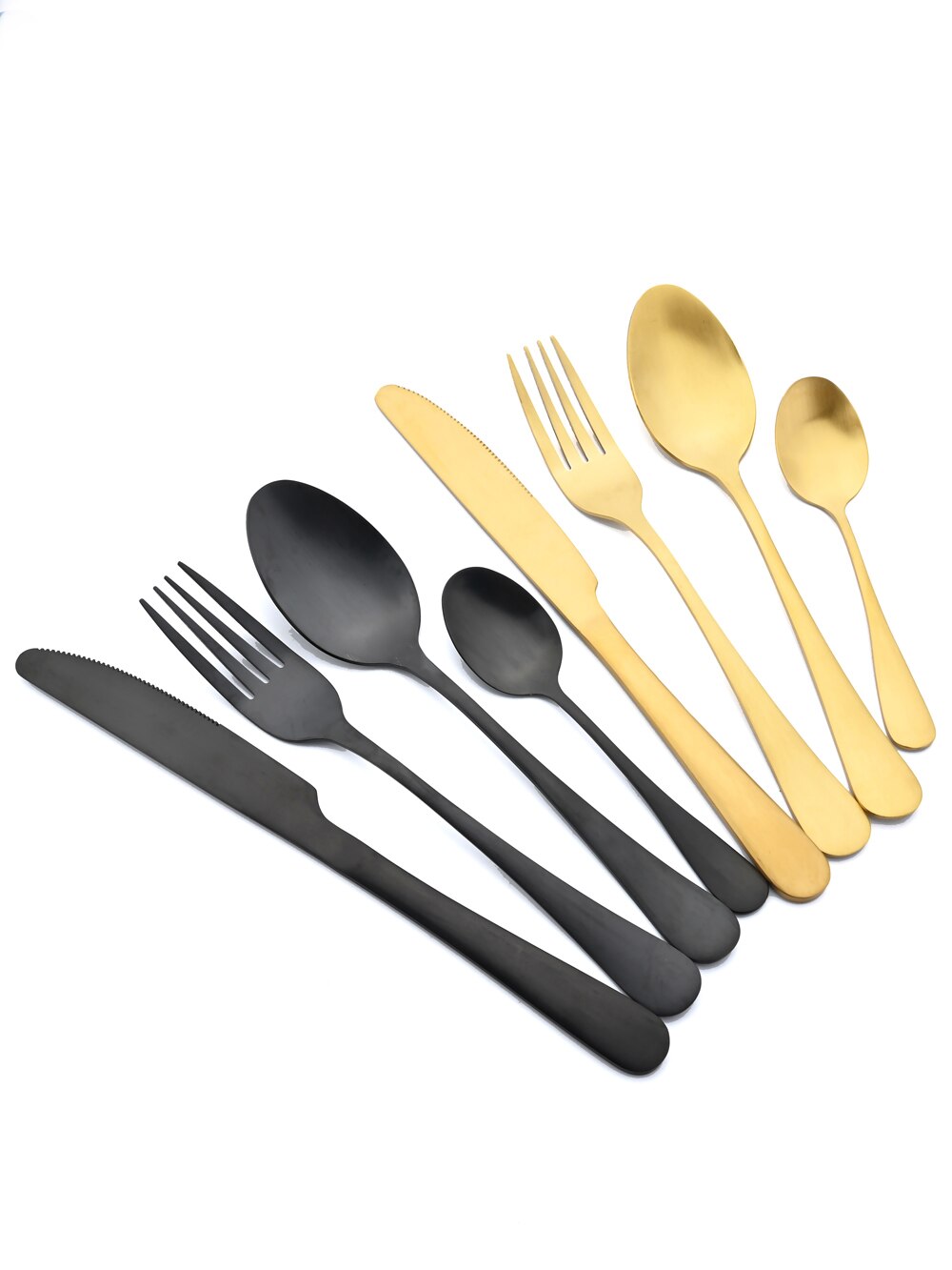 Matte Gold Cutlery Set Flatware Stainless Steel Dinnerware Kitchen Dinner Silverware Knife Coffee Spoon Fork Tableware Set