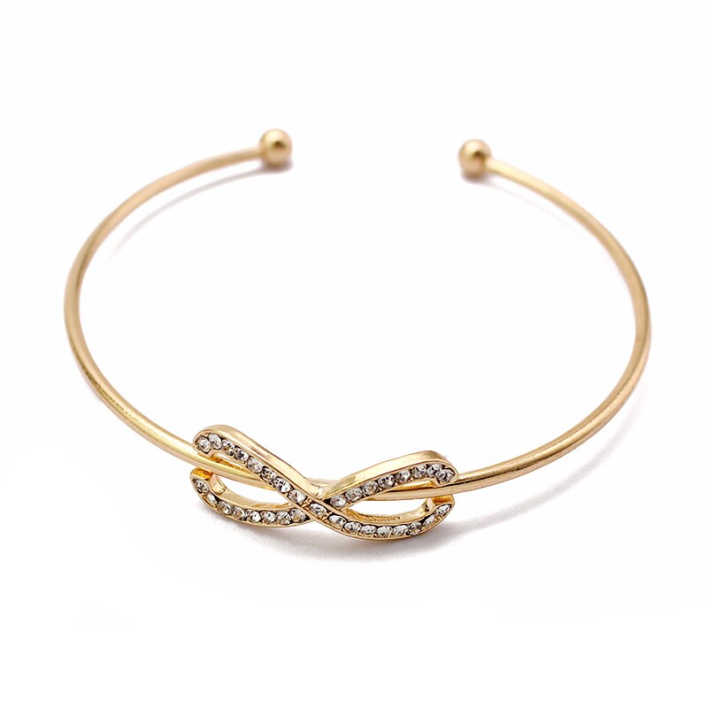 Eenvoudige Infinity Manchet Bangle Voor Vrouwen Goud/Zilver Kleur mode-sieraden Crystal Rhinestone Boog Opening Bangles Armbanden: Gold