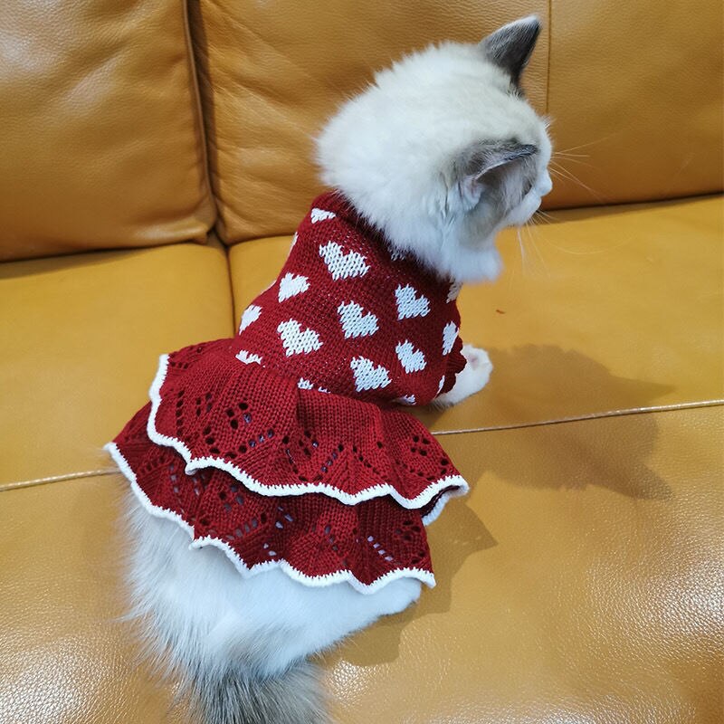 Nueva falda para mascotas, ropa de princesa para pastel de gato, vestido de perro, suéter, corazón rojo, vestido de princesa para gato