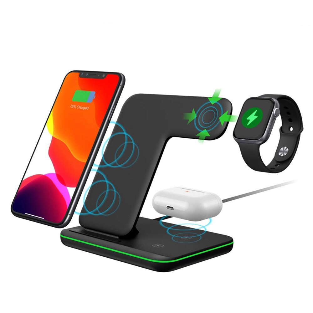 3 in 1 15w schnelllade-ladestation mit qi- 3 für iphone 12, 5 11 xs  s21  x 8 samsung galaxy watch 6 4 airpods pro und galaxy