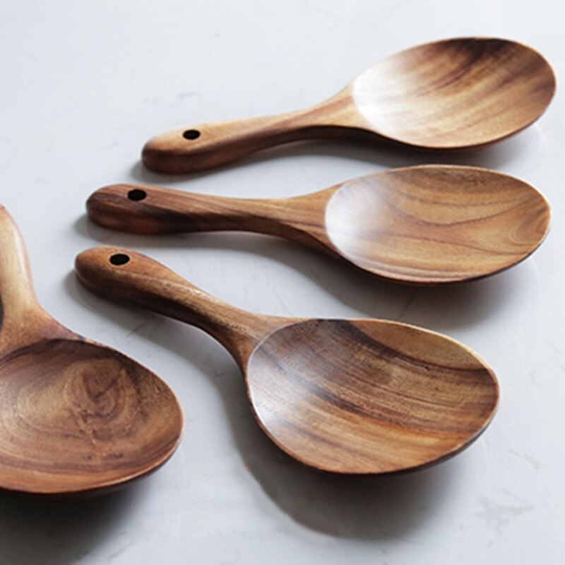 Natural Wooden Rice Paddle Spoon Non-stick Rice Scooper Food Serving Spoons Kitchen Utensils for Potato Salads