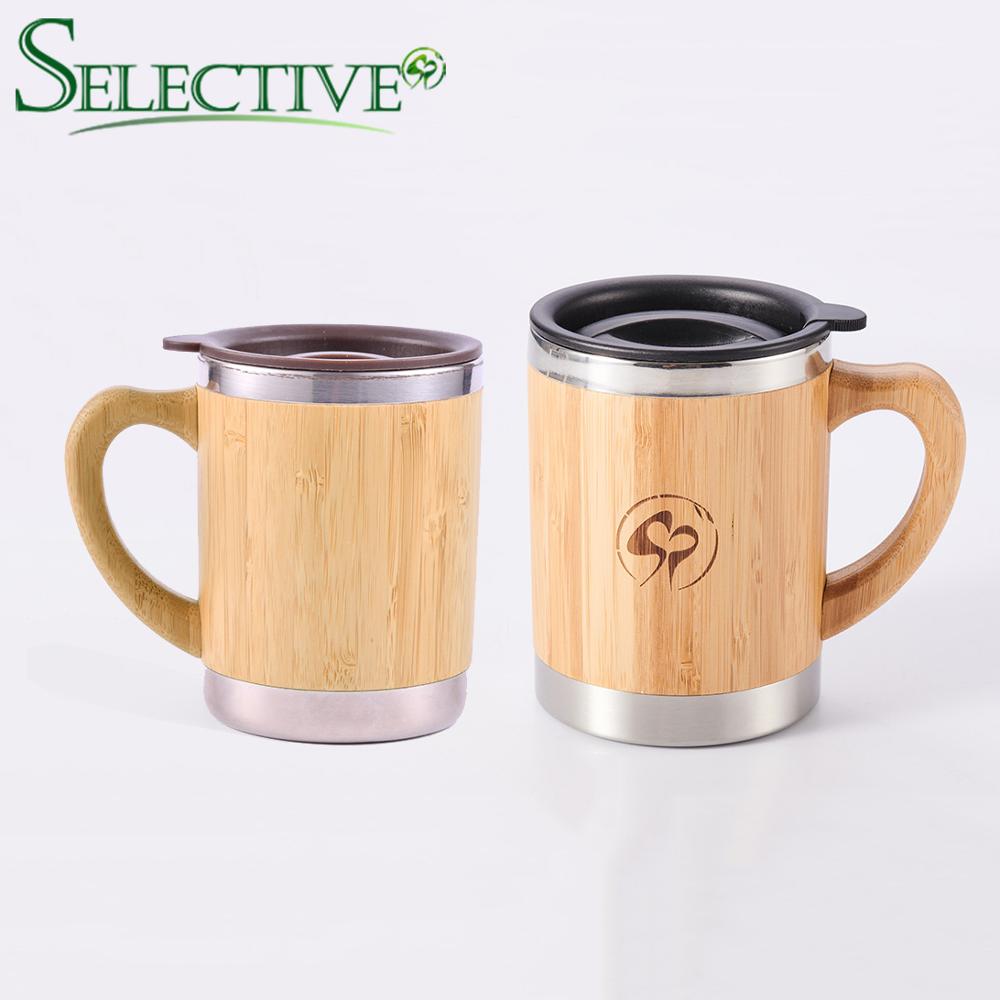 Natuurlijke Bamboe Mok met Roestvrijstalen Voering Creatieve Vacuüm Cup Koffie Melk Mok Met Deksel reizen Mok