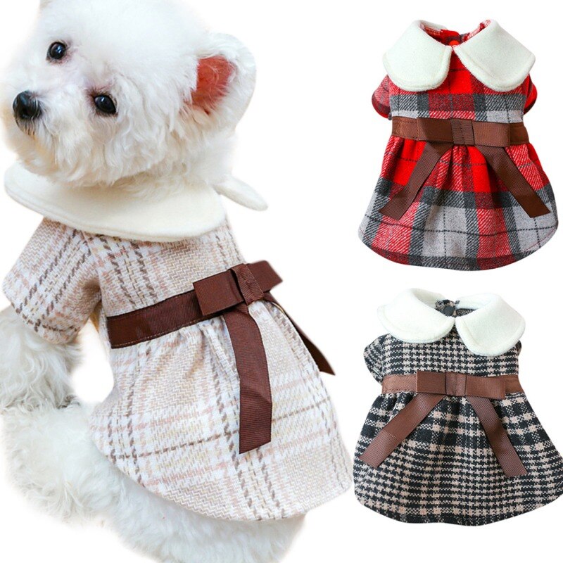 Vestidos para perros con bonito lazo para mascotas, falda, ropa para cachorros, de boda, vestido de princesa, Chihuahua, Yorkshire, traje cálido, Otoño e Invierno