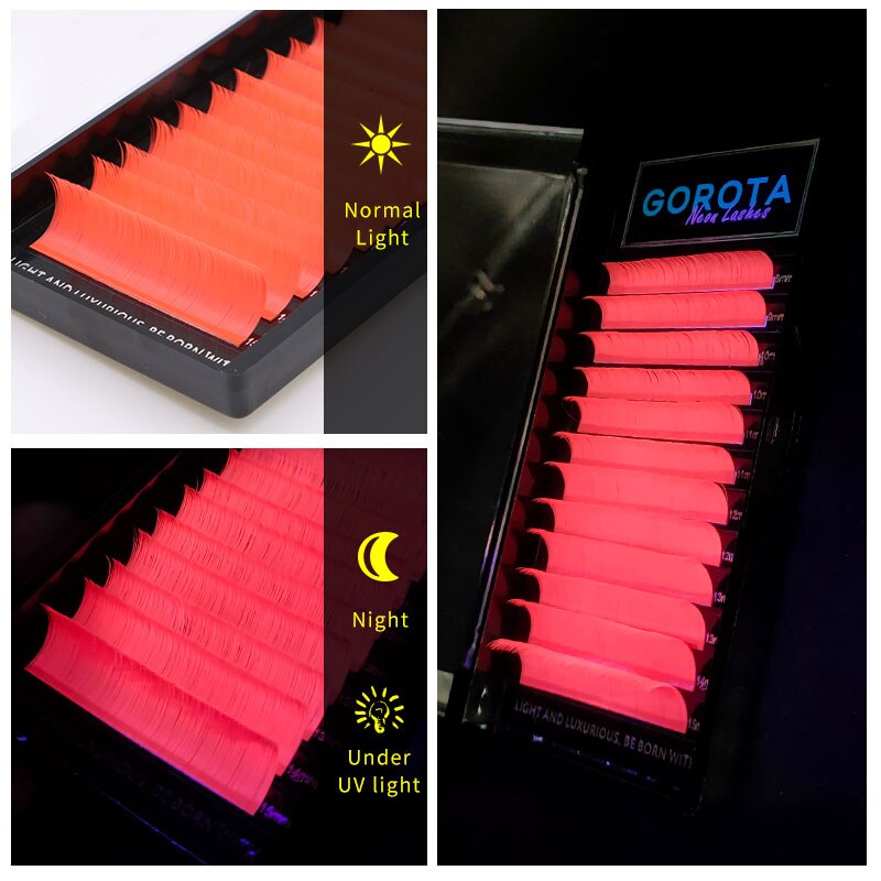 Auto Fanning Uv Neon Wimper Extension Fluorescerend Groen Geel Oranje Gekleurde Fan Wimpers Voor Nachtclub Party Glow In Dark: D / orange