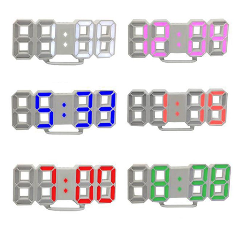 Digital 3D LED Digital Wall Clock Alarm Clocks Snooze Clock Calendar Thermometer Brightness Adjustable Office Home Decor Clock