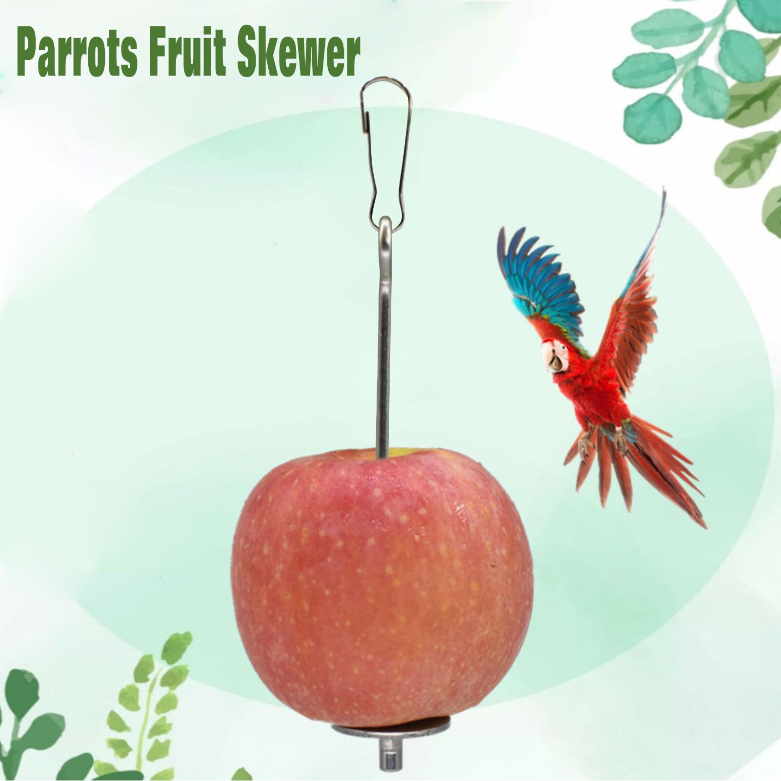 Tenedor de fruta de acero inoxidable para loros, soporte para loros, accesorio para jaula, gancho, suministros medianos y grandes para aves