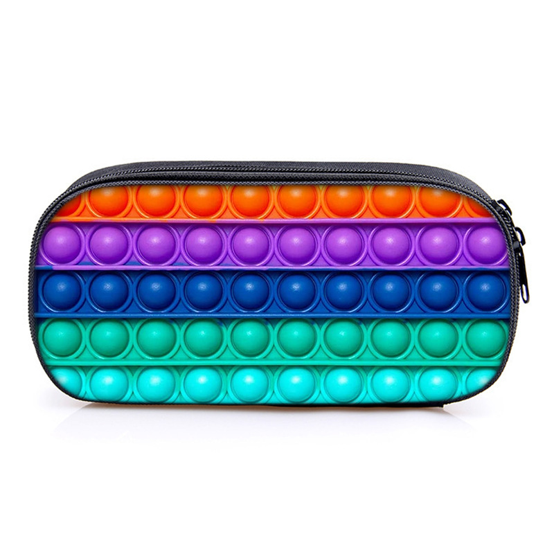 Push pop it fidget Pencil Bag Canvas Contrast Colorful Pencil Case Stationery Storage Bag Organizer for Students: Light Grey