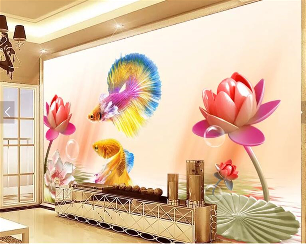 Beibehang papel de parede 3d Custom 3d behang coin goudvis lotus TV achtergrond vinyl muur papier peint muurschildering 3d hudas schoonheid