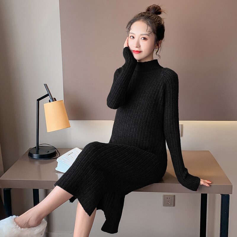 Zwangere Jurk Winter Mode Vrouwen Uitloper Voor Zwangerschap Dikke Kleding Split Zoom Moederschap Jurken Zwangerschap Koreaanse Stijl