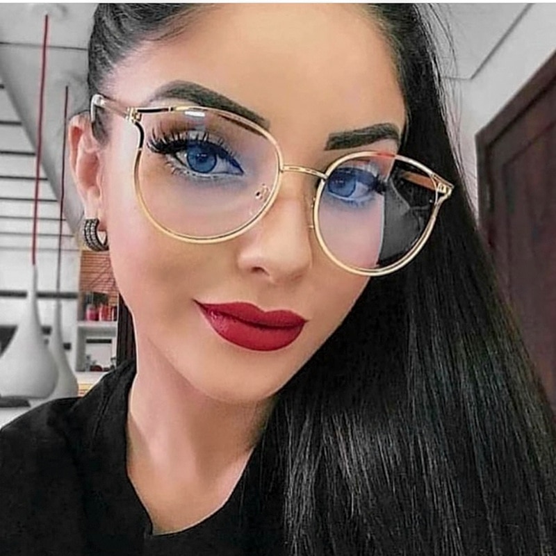 Frame Glasses Without Diopters Transparent Lens Optical Myopia Cat Metal Eyeglass Spectacle Frames For Women Men FML