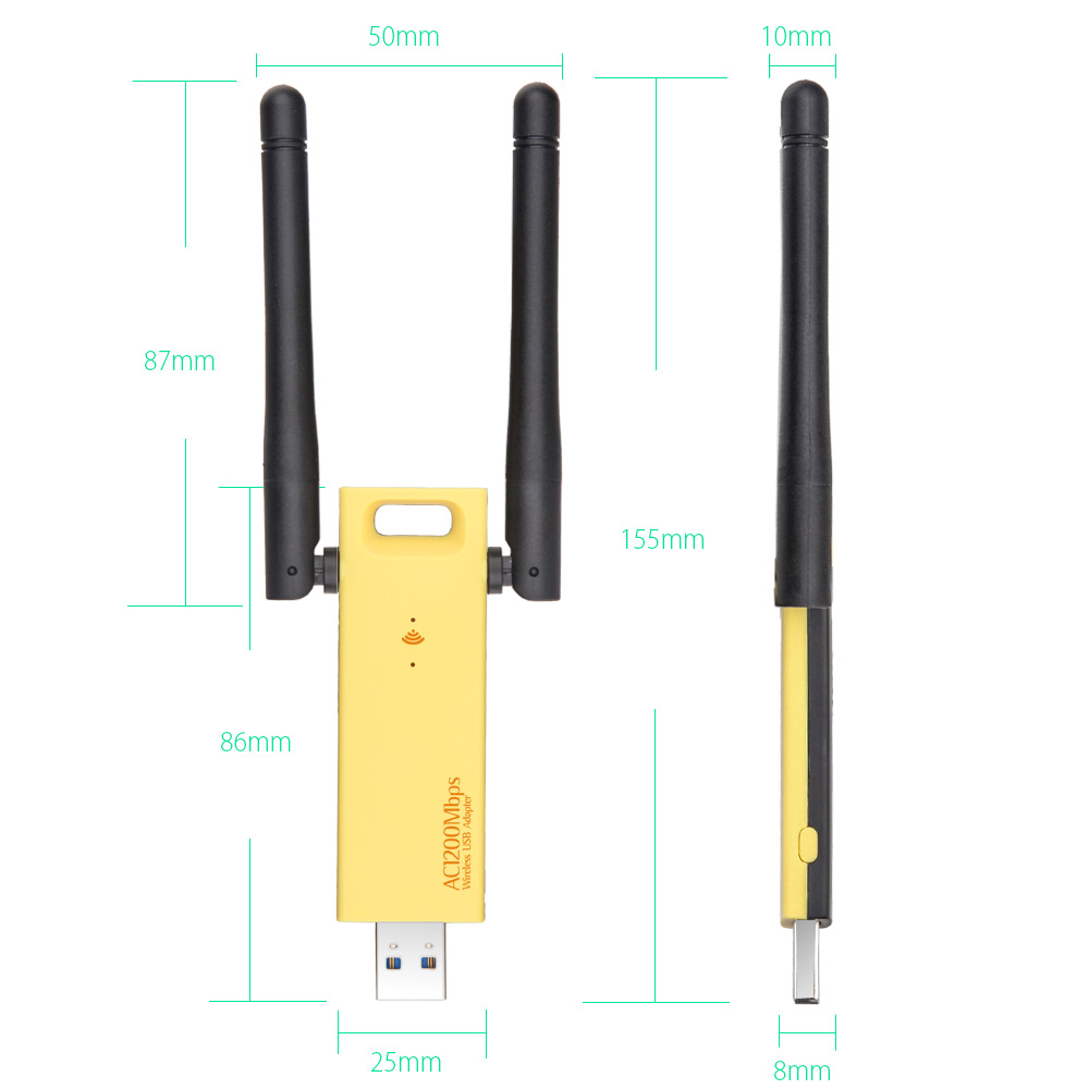 1200Mbps Draadloze Usb 3.0 Realtek RTL8812AU Wifi Adapter 2.4G 5G Netwerkkaart Dongle Ontvanger Gratis Driver Antenne voor Desktop Pc