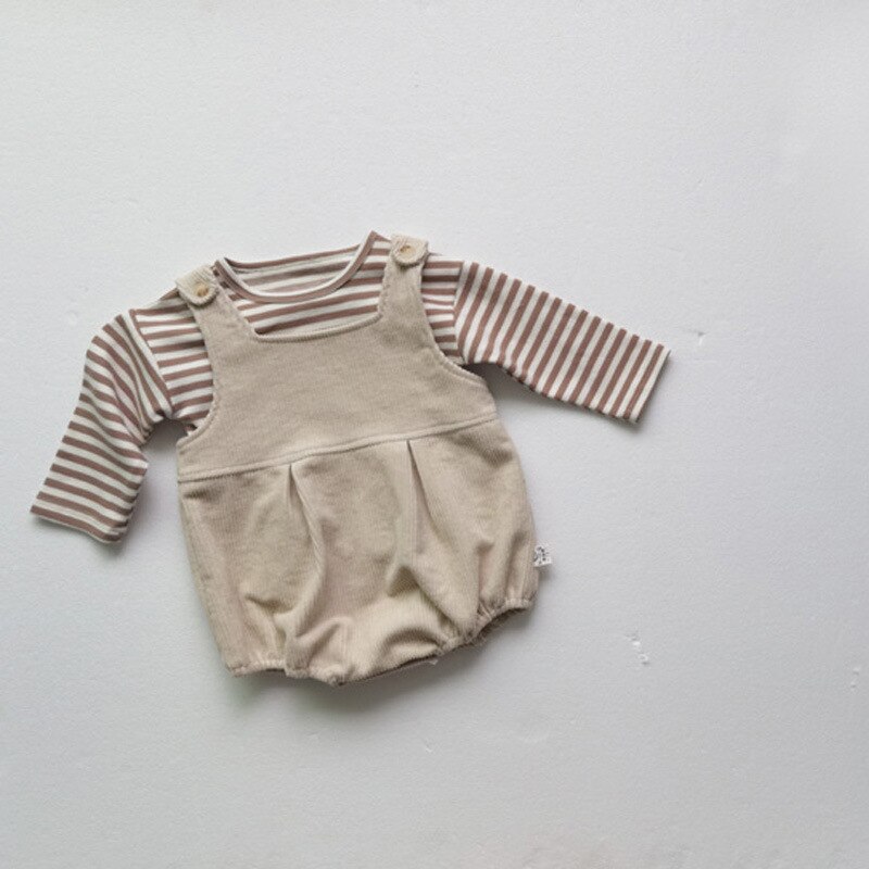 automne bébé garçons et filles vêtements ensemble bébé rayé à manches longues t-shirt et bébé velours côtelé body 2 pièces enfants salopette ensemble