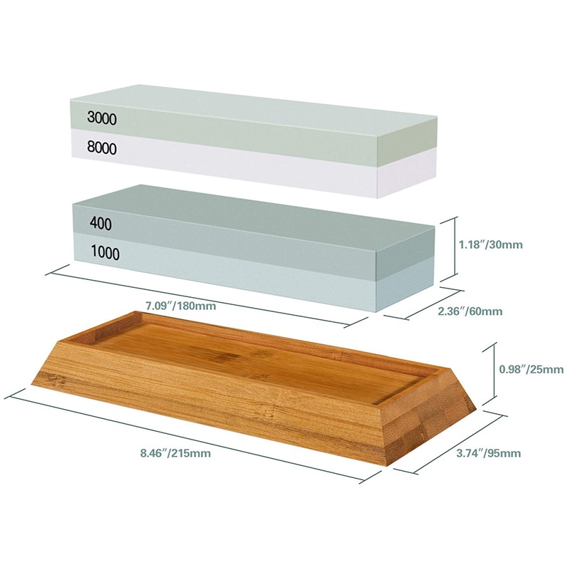 Slijpsteen Set, Slijpsteen 2-In-1 400/1000 3000/8000 Grit, waterstone Houten Houder En Mes Gids Inbegrepen