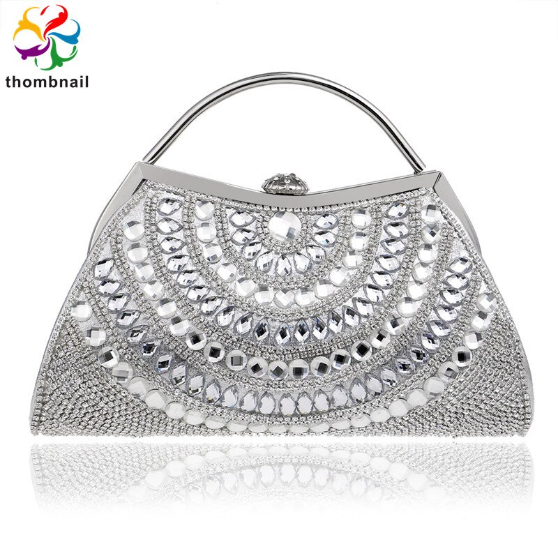 Zilveren kleur handtas bling portemonnee dames feest nachtclub avond clutch tas luxe diamant: Zilver