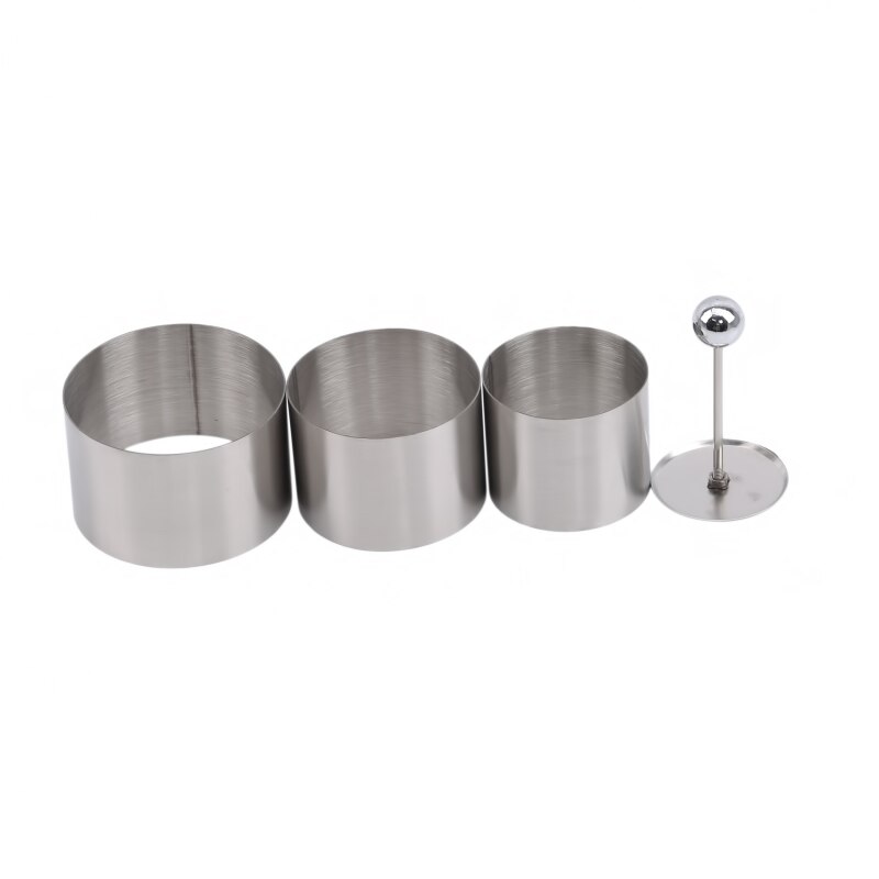 Stainless Steel Round Cold Dish Mold With Push Board Kitchen Hotel Dish Tool Salad Dish Fried Rice Shaping Mold: 3 lap 1 push