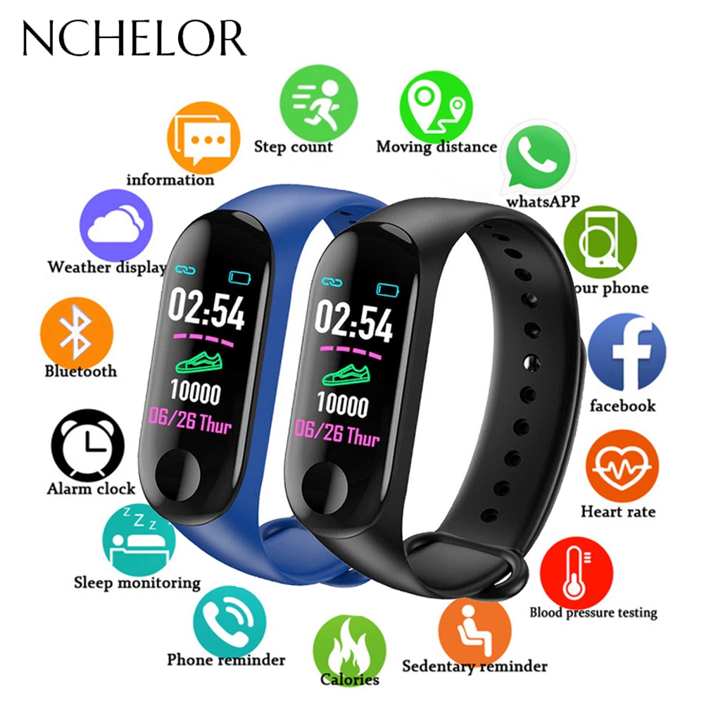 Reloj inteligente M3 para hombre y mujer, reloj deportivo con control de la frecuencia cardíaca y de la presión sanguínea, alarma y recordatorio de llamadas