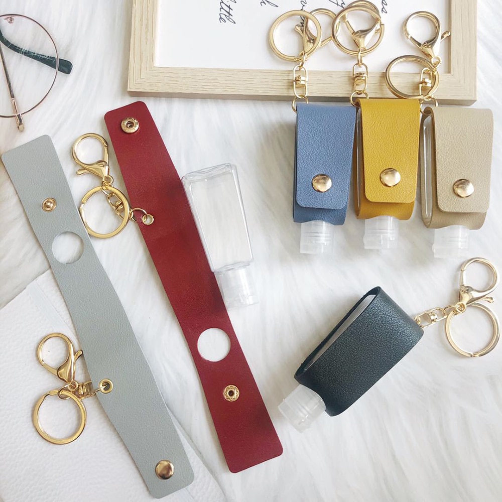 Disinfect Hand Sanitizer Leather Keychain Holder Travel Bottle Refillable Containers 30ml Reusable Bottles With Keychain Carrier