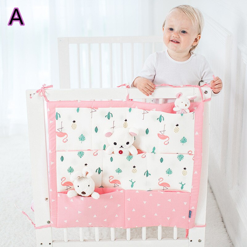 Sac de rangement de dessin animé, sac de rangement suspendu, lit bébé, marque, organisateur de berceau en coton, poche à jouets pour couches, ensemble de literie de berceau: Un