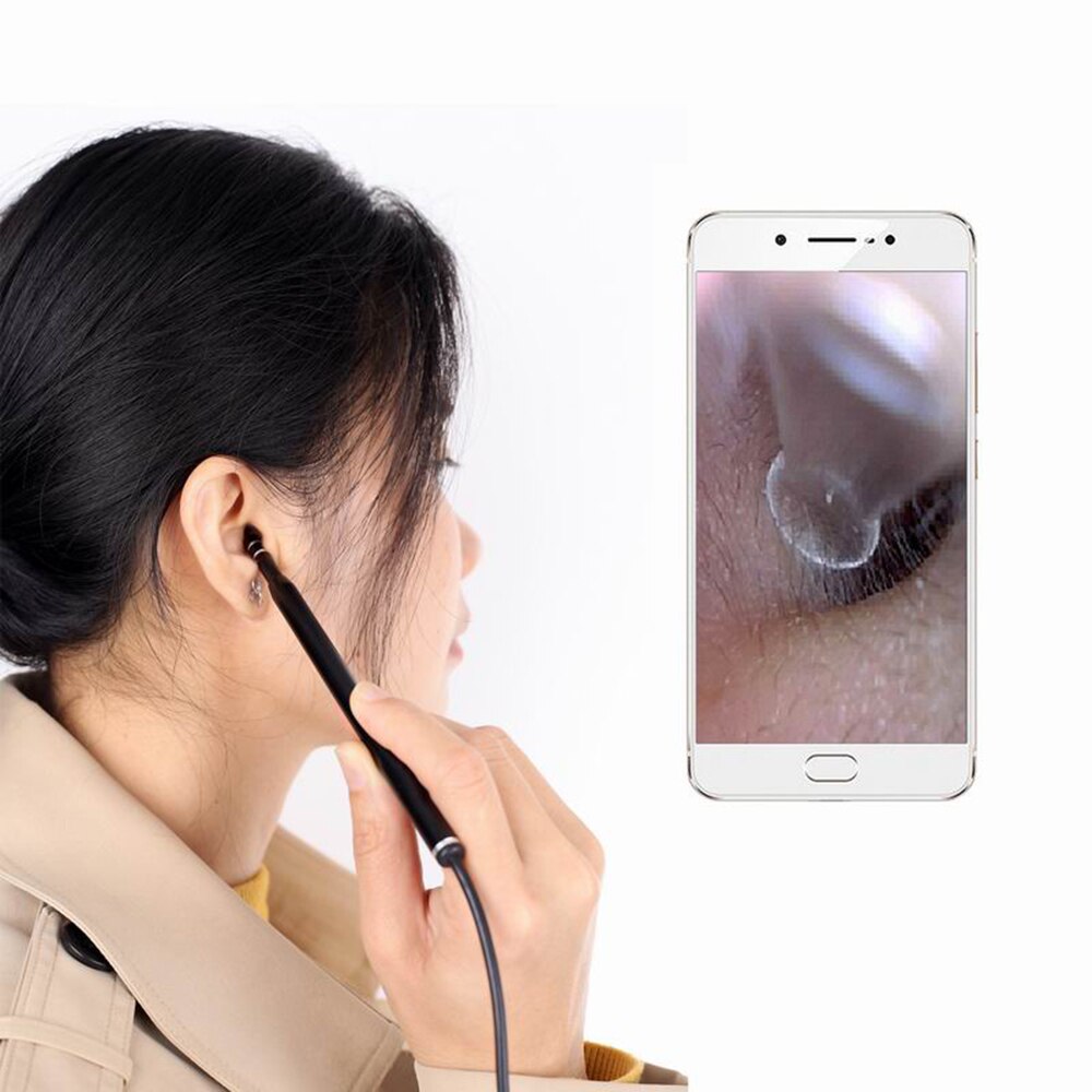 Øreendoskop 3 in 1 øre rengøringsværktøj hd visuelt øre ske multifunktionelt usb øreplukker 5.5mm mini kamera android pc øre otoskop