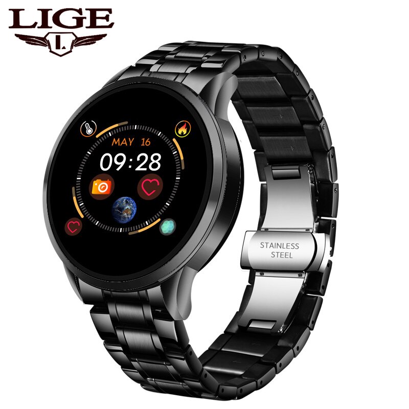 Luik Slimme Horloge Mannen Hartslag Bloeddruk Informatie Herinnering Sport Waterdicht Smart Horloge Voor Android Ios Telefoon: Black