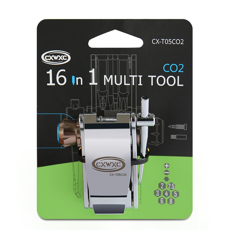 Cxwxc 16 in 1 /11 in 1 cykel multireparationsverktygssats insexbitar skruvmejsel patron inflator mtb cykel mini reparationsverktygssats: Cx -t05 co 2