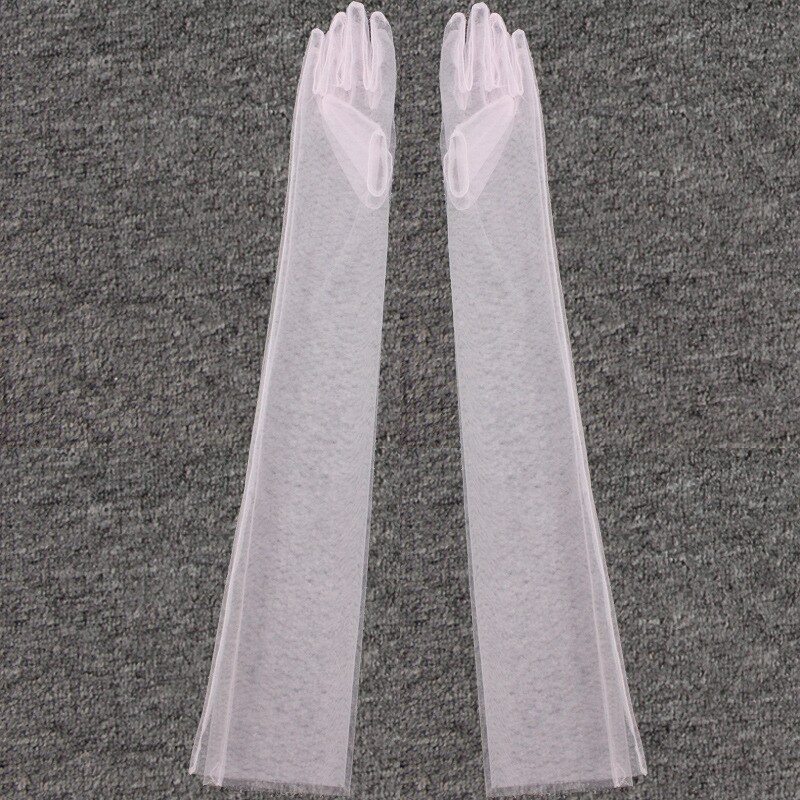 Guantes de novia largos elegantes, longitud del codo, dedo, tul, de boda: Rosa