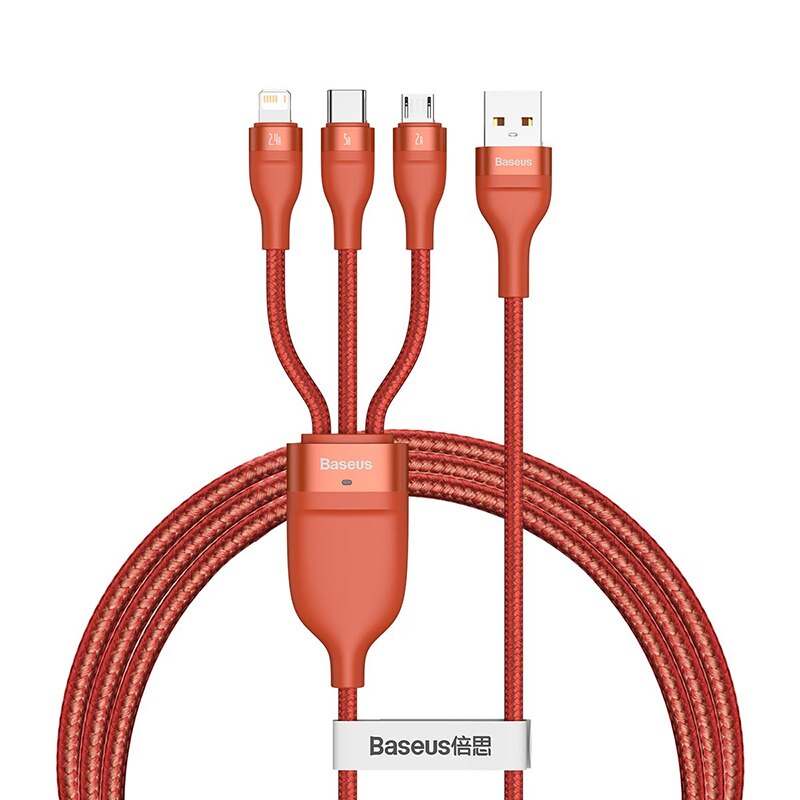 Baseus 5A Type C Kabel Voor Huawei Samsung Xiaomi Snel Opladen Usb Kabel Voor Iphone 11 Micro Usb Charger Cable 3 In 1 Data Draad: Orange