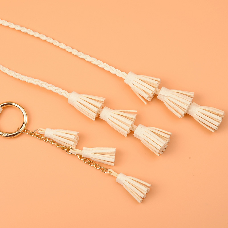 KASURE Womens' PU Leather Knitted Tassel Waist Belt Bohemia Woven Wax Rope Belt Summer Skirt Dress Decorative Belts: white