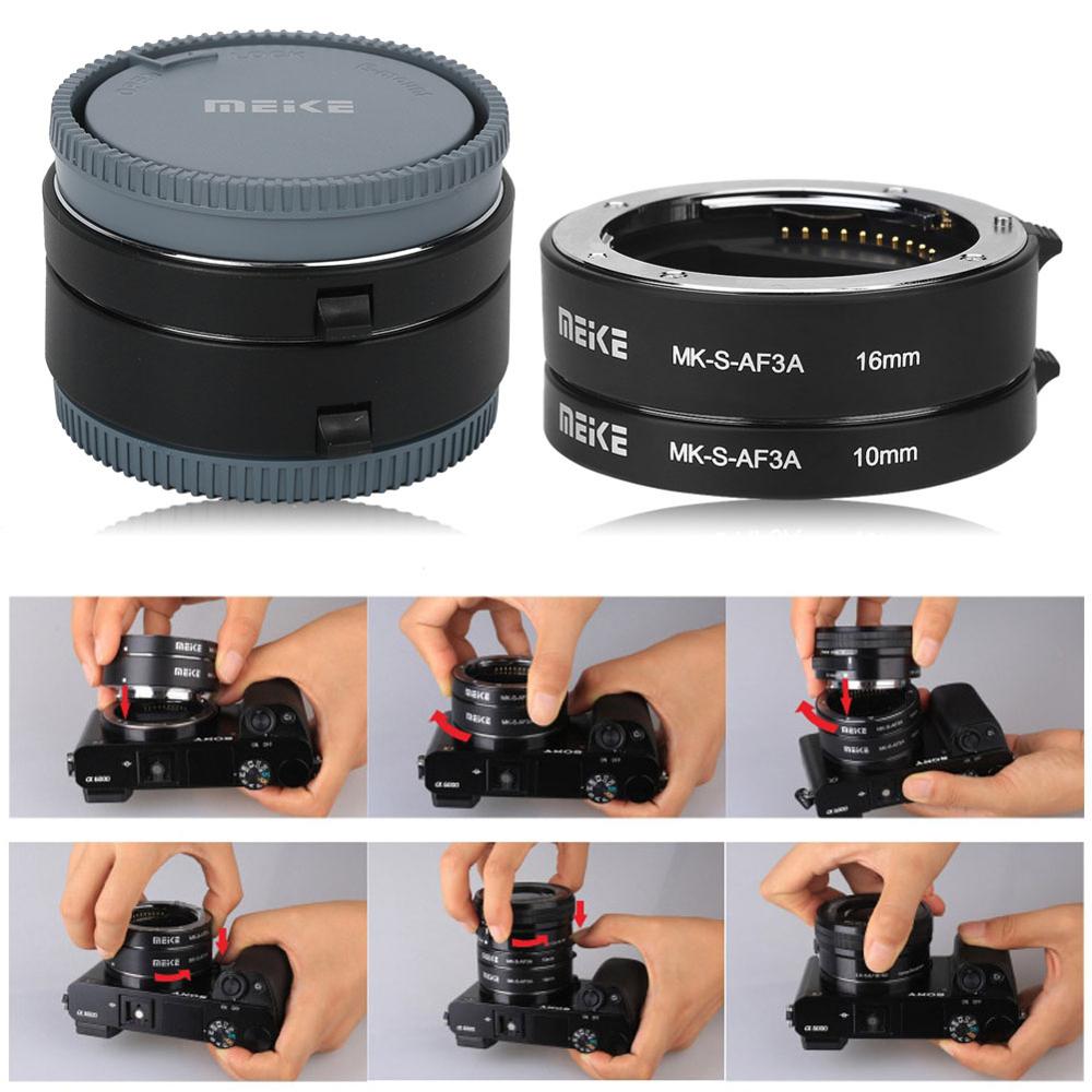 Meike MK-S-AF3A Auto Focus Macro Extension Tube 10mm 16mm for Sony E-Mount FE-Mount A7 NEX-F3 NEX-6 NEX-7 NEX-5T A6300 A6500