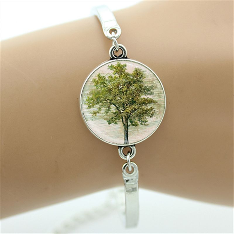 TAFREE Brand Gustav Klimt Tree Of Life Bracelet Silver-Plated Glass Dome Art Picture Bangles Men Jewelry D937: D944