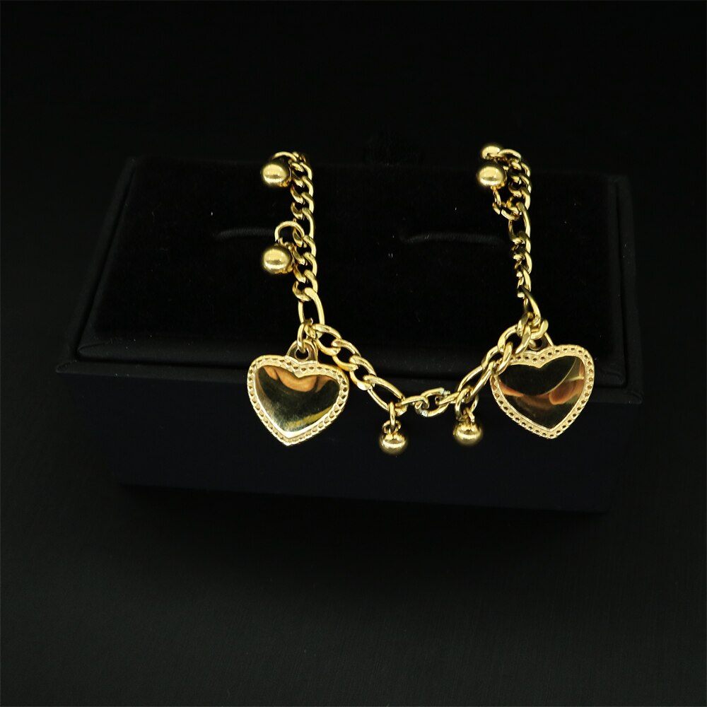 Multi-layer Stainless Steel Heart Round Beads Ladies Bracelet Love Ornaments Gold Silver Color Sweet Student Bracelet