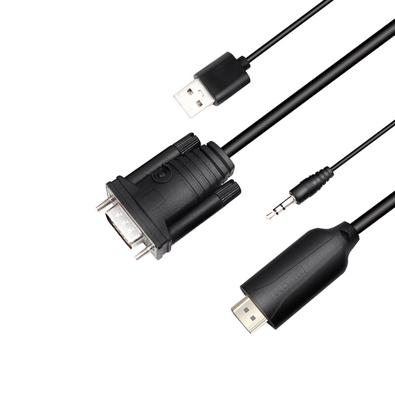 1.8m vga-hdmi-kaapeli vga 2 hdmi audio-videosovitin, 3.5mm ääntä full  hd 1080p hdtv-tietokoneeseen