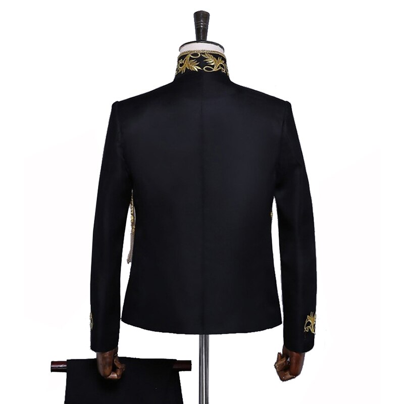 Shenrun Men&#39;s Black White Suit Jacket Sequins Embroidery Gold Silver Twinkle Tassel Blazers Slim Fit Stage Dress Singer Costumes