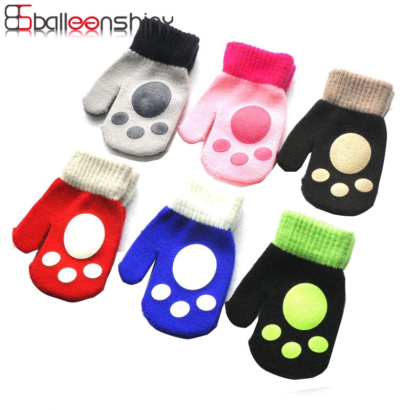 Balleenshiny Fußabdruck freundlicher Winter Warme Handschuhe für 1-5Y Nette Baby Warme Handschuhe Kleinkind Kind Karikatur Fäustlinge für Jungen Mädchen