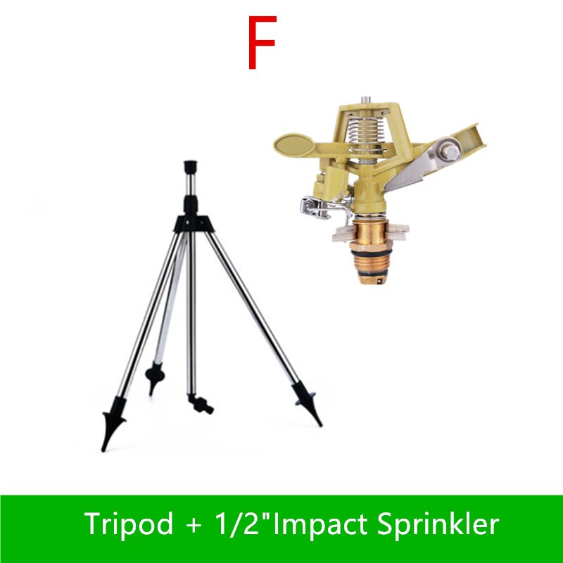 1/2" Zinc Alloy Impact Sprinkler With SS Tripod Set Impulse Sprinkler Nozzle Garden Lawn Irrgation Spray: F