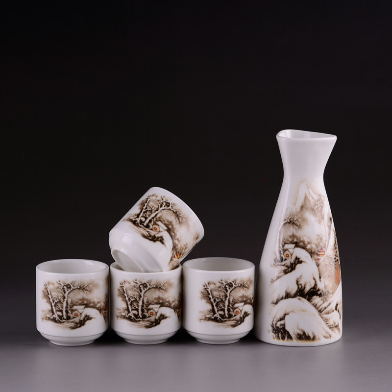 5 stk keramisk sake sæt japansk vin sæt vintage vinflaske flagon spiritus spiritus drinkware kopper bar sæt til hjem far: Stil 2