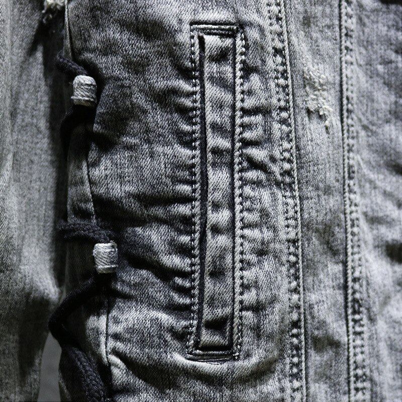 Herfst lente denim jas jassen heren gat grijs effen kleur lange mouw omslagkraag zakken retro cowboy mannelijk