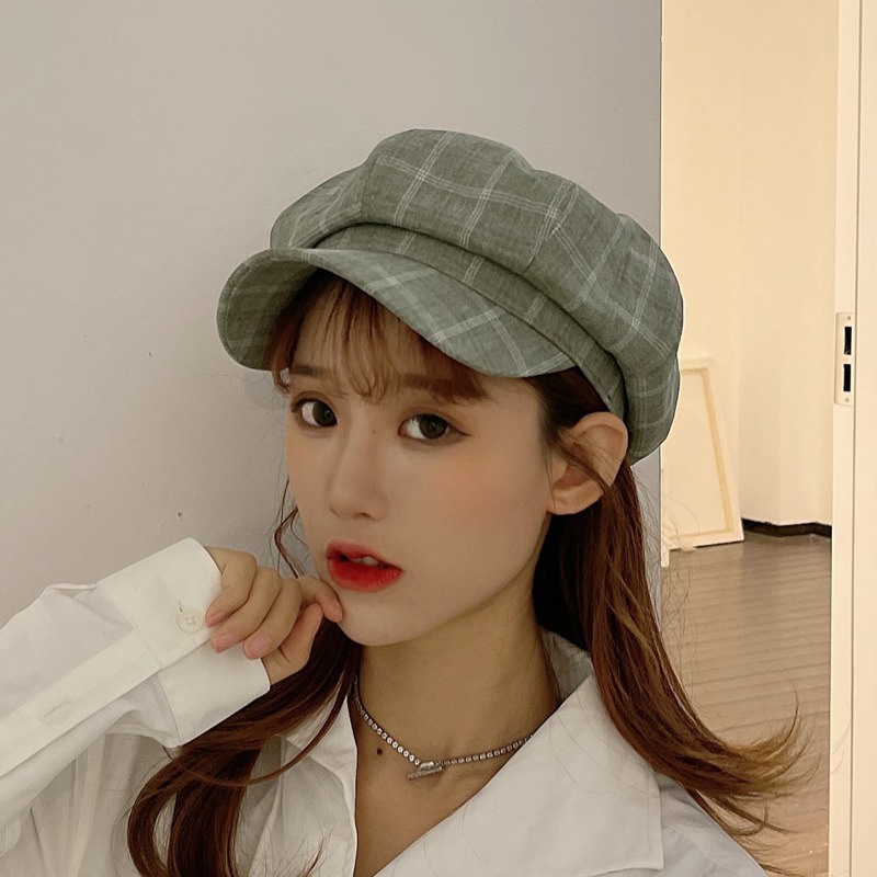 Foux Krantenverkoper Caps Vrouwen Zomer Herfst Lente Plaid Dunne Verstelbare Touw Achthoekige Baker Jongen Schilder Hoed Mode Korea: Army Green