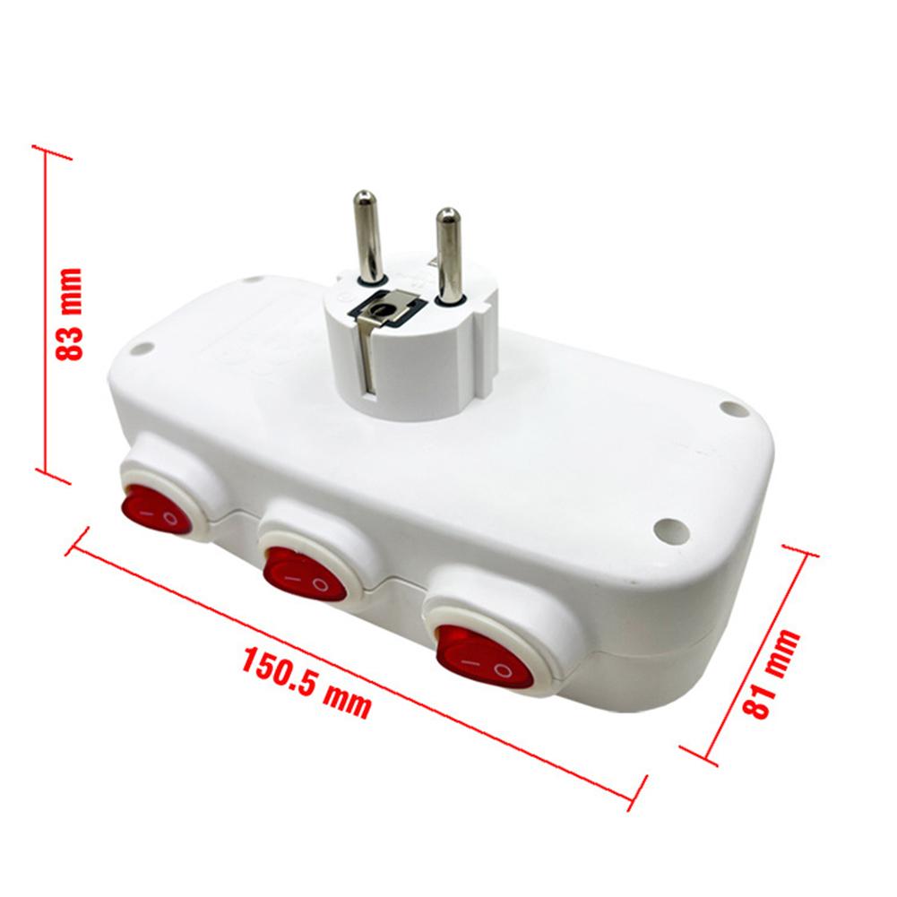 Enchufes eléctricos de la UE con interruptor de encendido/apagado, adaptador de extensión estándar alemán de 1 a 3 vías montado en Euro