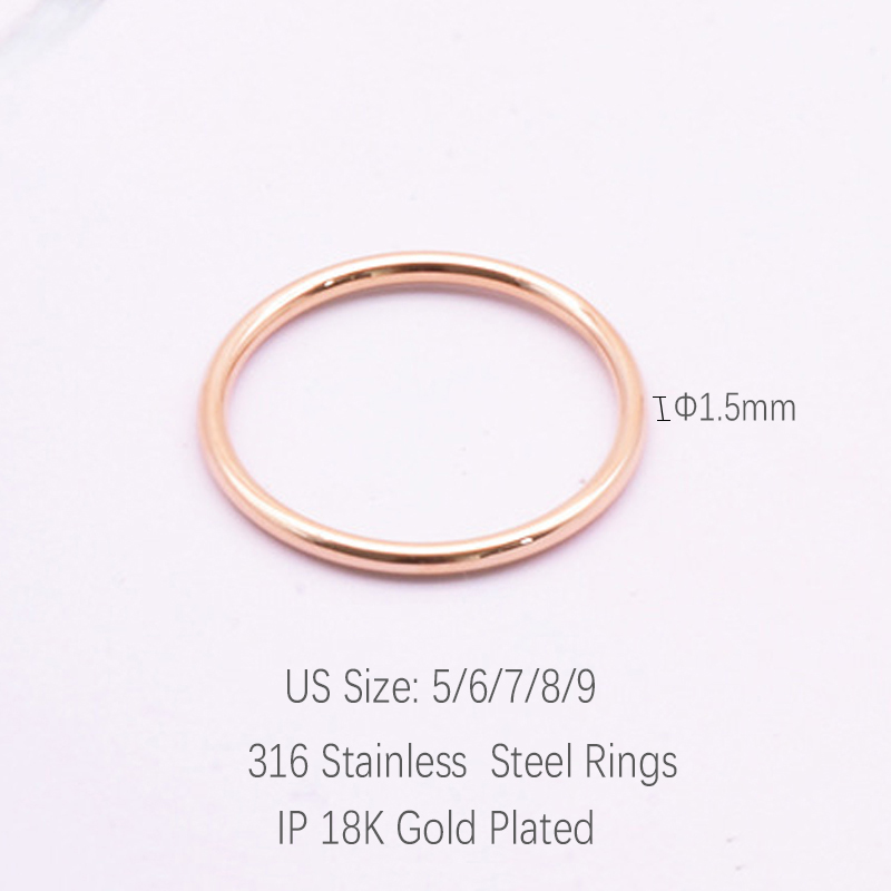 316 roestvrij staal afgeronde dunne ringen dames meisjes kleine cirkel ring sieraden 1,5 mm rosé goud zilver kleur maat 4 5 6 7 8 9 10 11