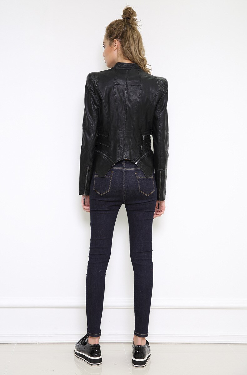 Chaqueta de piel sintética para mujer, abrigo gótico Punk, abrigos de cuero de imitación, negra, Primavera,