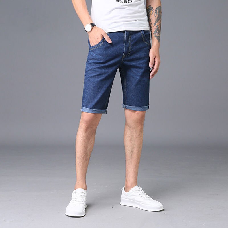 Summer Men Business casual Denim Shorts Stretch Slim Straight Thin Blue Cotton Short Jeans Male Brand Clothes