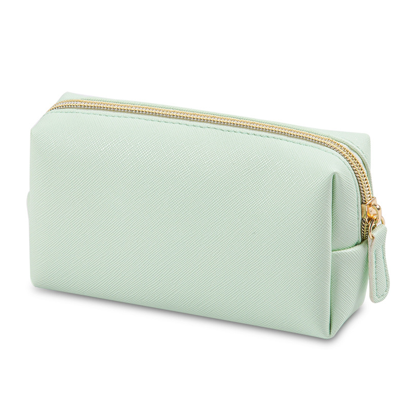 Women Cosmetic Bag Waterproof PU Leather Solid Color Makeup Pouch Travel Portable Wash Toiletry Storage Bag Organizer Purse: S / green