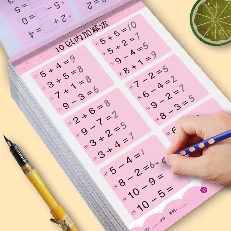 Libro de suma y resta para niños de 80 páginas, libro de texto de aprendizaje de matemáticas, libros de ejercicios aritméticos escritos a mano para niños de 2 a 5 años