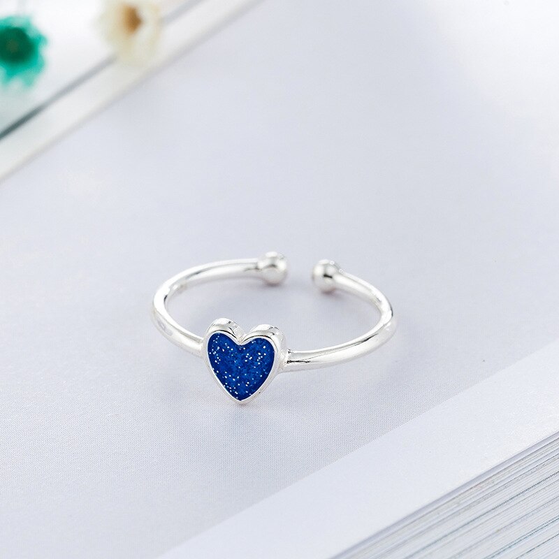 Echt Silber Farbe Blau Herz Ringe für Frauen Hochzeit Schmuck Punk retro Antiken Verstellbare Größe Finger groß Ring