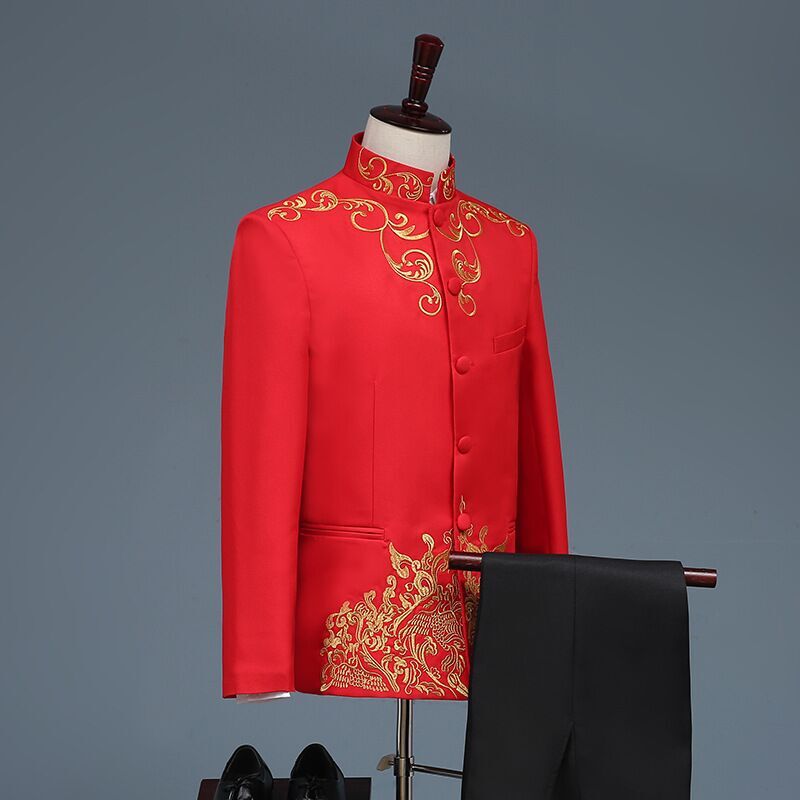 Conjunto de 2 trajes con estampado Floral para hombre, traje de 2 piezas para cantante de escenario, chaqueta para novio y boda